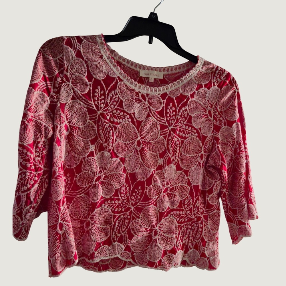 Solitaire Anthropologie Embroidered Floral Boho Hippie Bell Sleeve Top Medium
